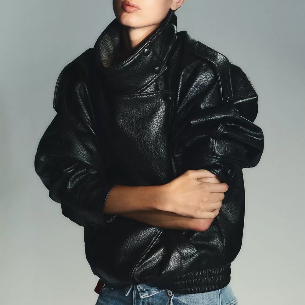 Zara funnel-neck faux leather jacket